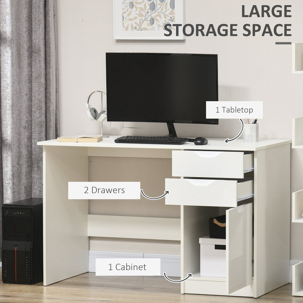 Computer Desk with Drawers, High Gloss Home Office Desk with Storage Cabinet, Study Workstation, 120 x 60cm, White