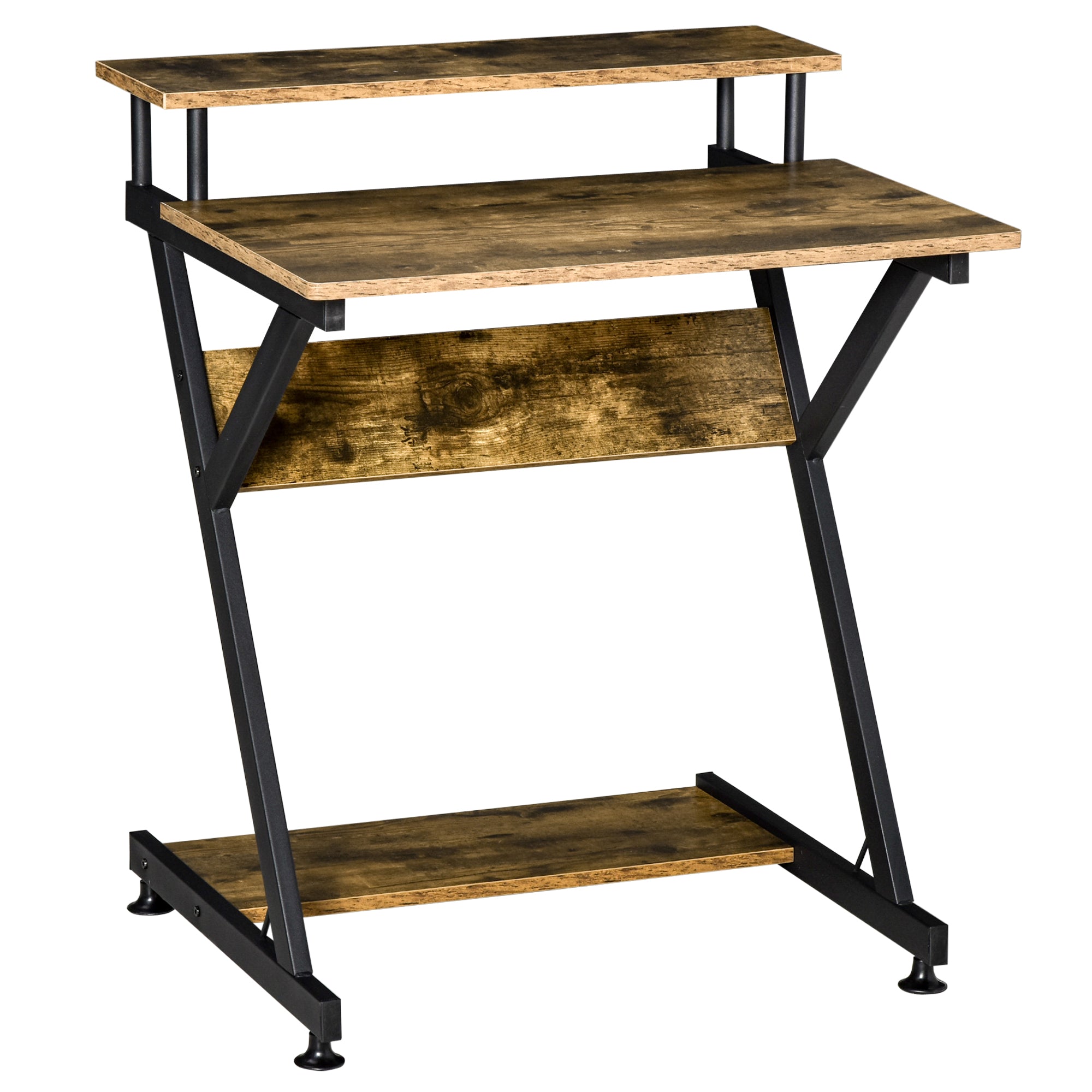 Industrial Computer Desk with Monitor Stand, 70 x 60cm Compact Desk for Small Spaces, Home Office Desk, Rustic Brown Rustic Brown