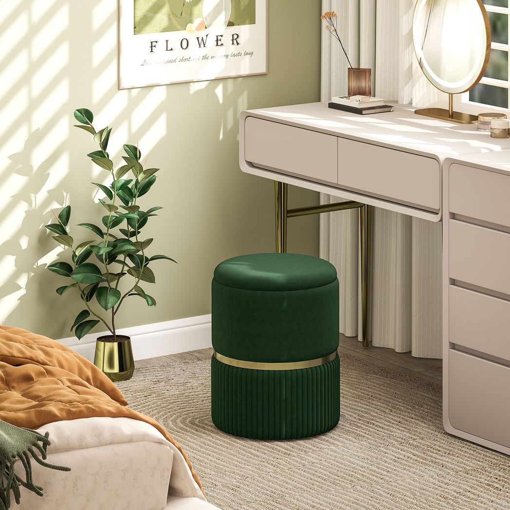 Round Pouffe, Storage Footstool with Cushioned Top