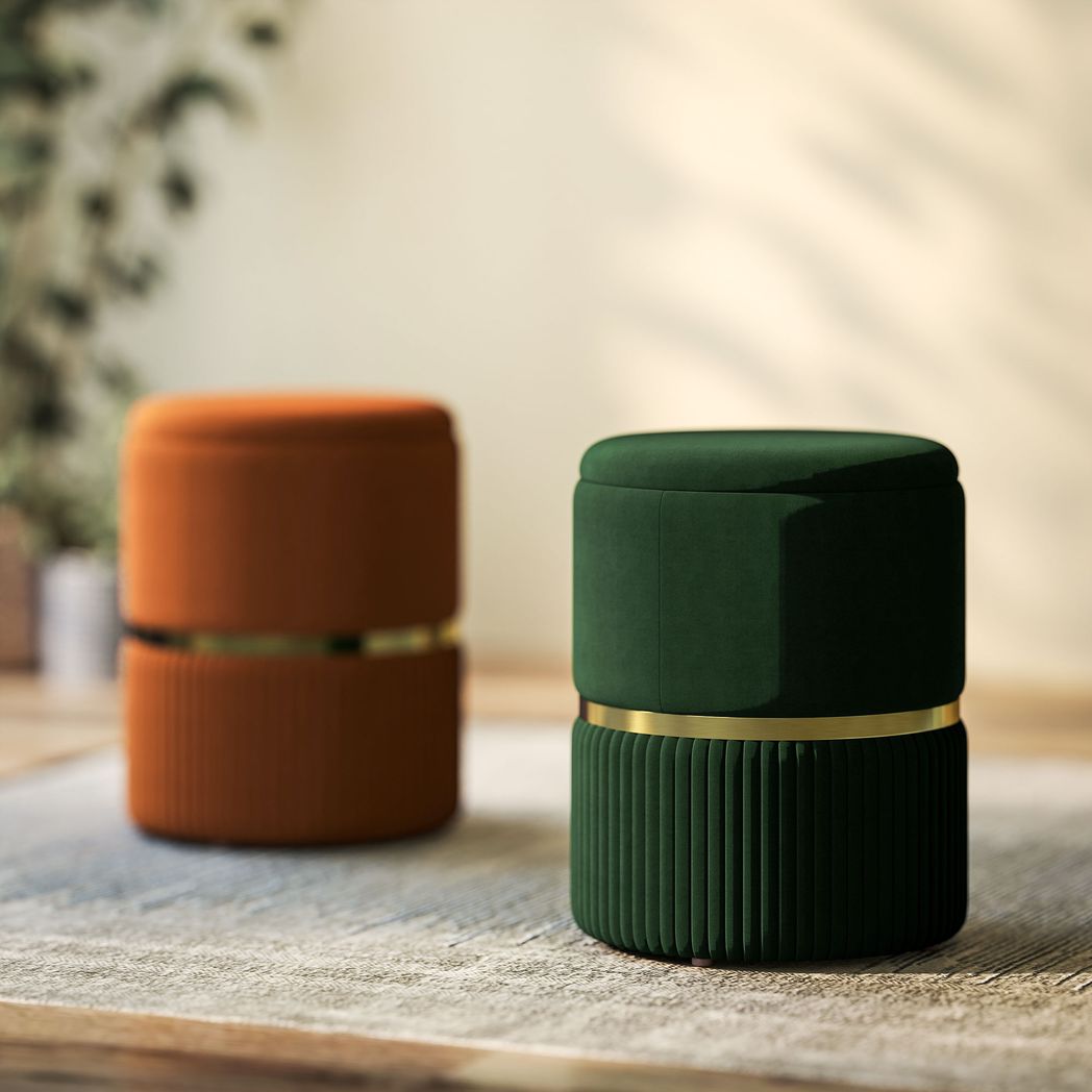 Round Pouffe, Storage Footstool with Cushioned Top
