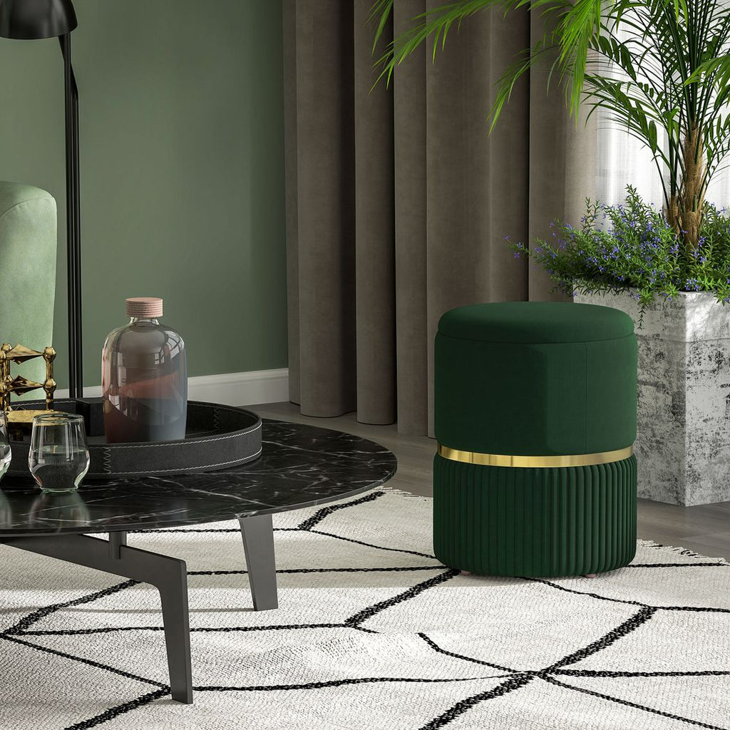 Round Pouffe, Storage Footstool with Cushioned Top