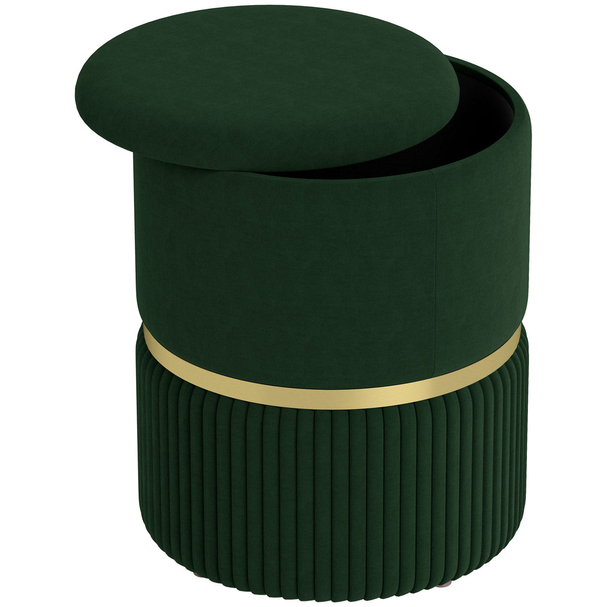 Round Pouffe, Storage Footstool with Cushioned Top Dark Green