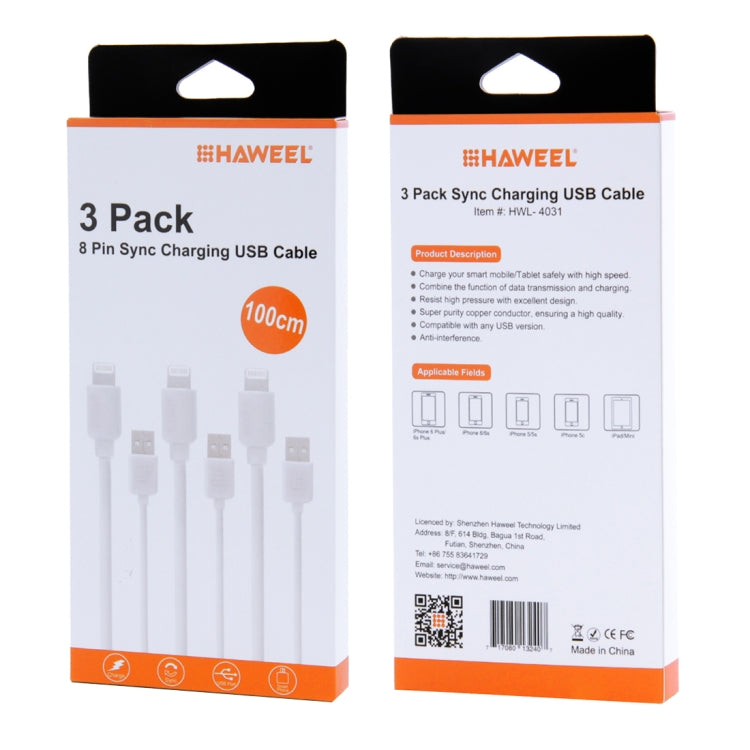 3 PCS HAWEEL 1m High Speed 8 pin to USB Sync and Charging Cable Kit for...