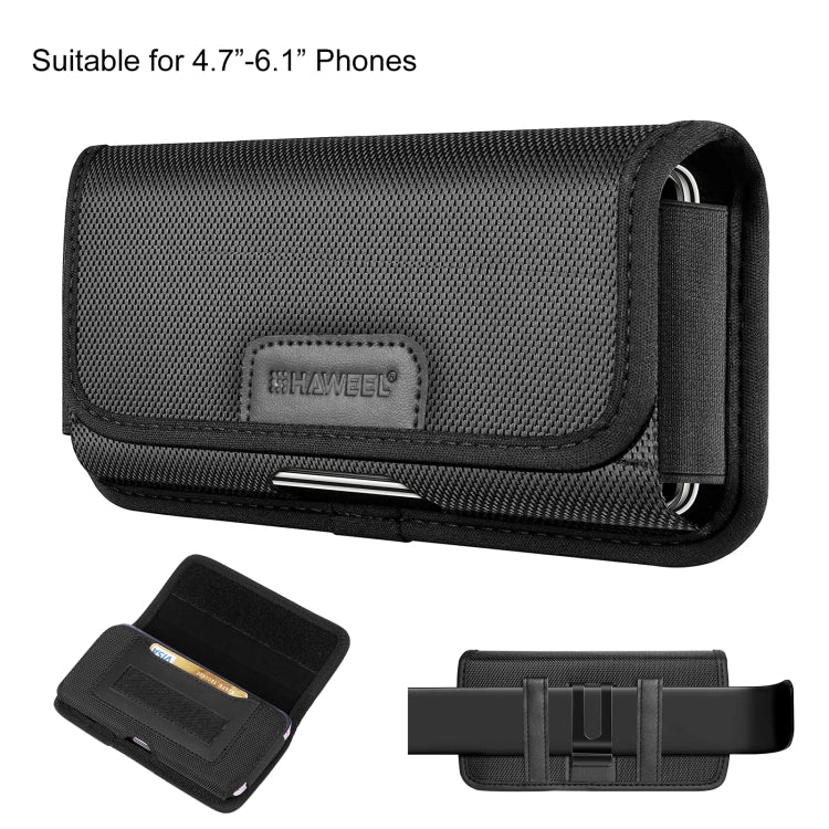 HAWEEL 4.7-6.1 inch Nylon Cloth Phone Belt Clip Horizontal Carrying Pouch with Card Slot, Horizontal 4.7-6.1 inch – Card Slot
