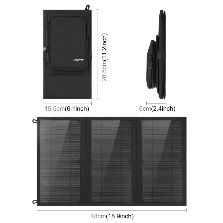 HAWEEL 18W 3 Panels Foldable Solar Panel Charger Bag with 5V / 3.1A Max Dual USB Ports, Support QC3.0 and AFC, 18W 3 Panels – Fast Charging, TPU