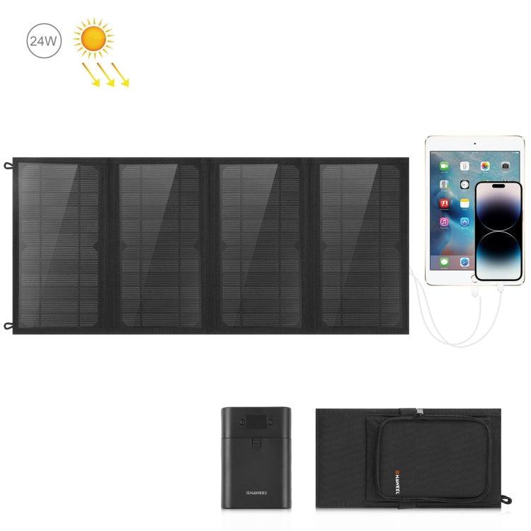 HAWEEL 24W 4 Panels Foldable Solar Panel Charger Bag with 5V / 3.1A Max Dual USB Ports, Support QC3.0 and AFC, 24W 4 Panels – Fast Charging, TPU 24W 4 Panels