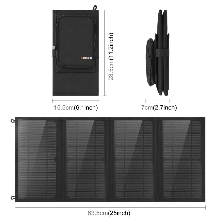 HAWEEL 24W 4 Panels Foldable Solar Panel Charger Bag with 5V / 3.1A Max Dual USB Ports, Support QC3.0 and AFC, 24W 4 Panels – Fast Charging, TPU