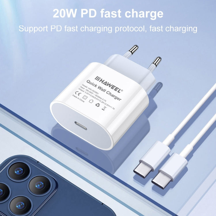 HAWEEL PD 20W Single USB-C / Type-C Interface QC Travel Charger, Support Full QC Protocol, EU Plug, QC Charger EU Plug – Fast Charging, TPU
