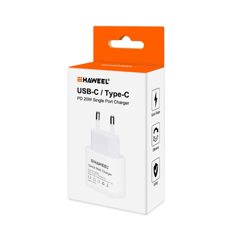 HAWEEL PD 20W Single USB-C / Type-C Interface QC Travel Charger, Support Full QC Protocol, EU Plug, QC Charger EU Plug – Fast Charging, TPU