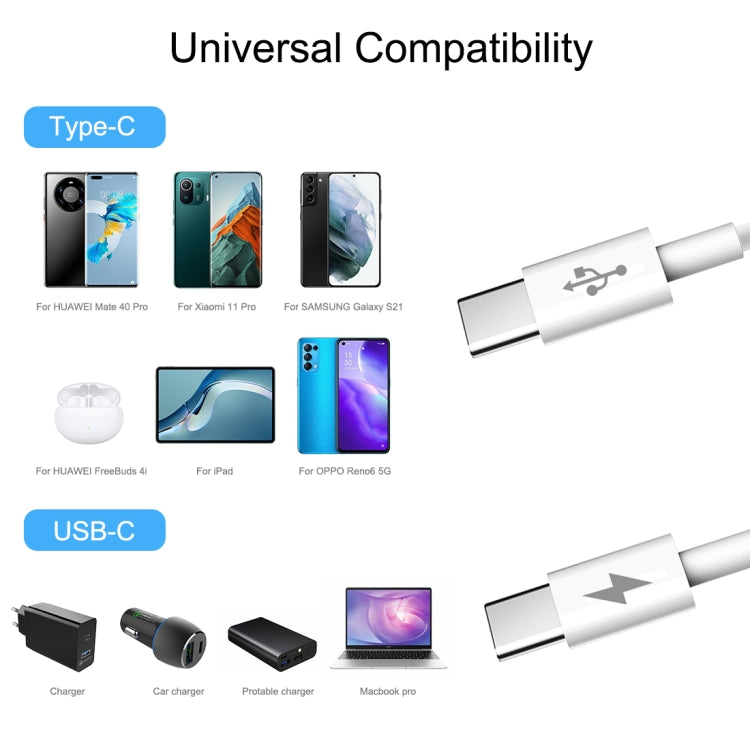 HAWEEL 25W 3A Type-C / USB-C to Type-C / USB-C PD Fast Charging Data Cable, Length: 1m, Type-C to Type-C 1m White – Fast Charging, Data Transmission
