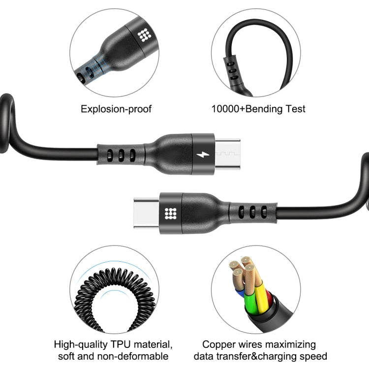 HAWEEL 1m 5A USB-C / Type-C to USB-C / Type-C Retractable Coiled PD Fast Charging Cable, 1m 5A Type-C – Fast Charging