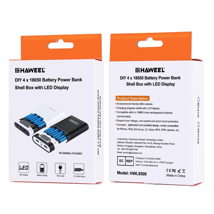 HAWEEL DIY 4 x 18650 Battery (Not Included) 10000mAh Power Bank Shell Box with 2 x USB Output & Display for iPhone, Galaxy, Sony, HTC, Google, Huawei, Xiaomi, Lenovo and other Smartphones, DIY 4 x 18650 10000mAh Battery (US)                           ...