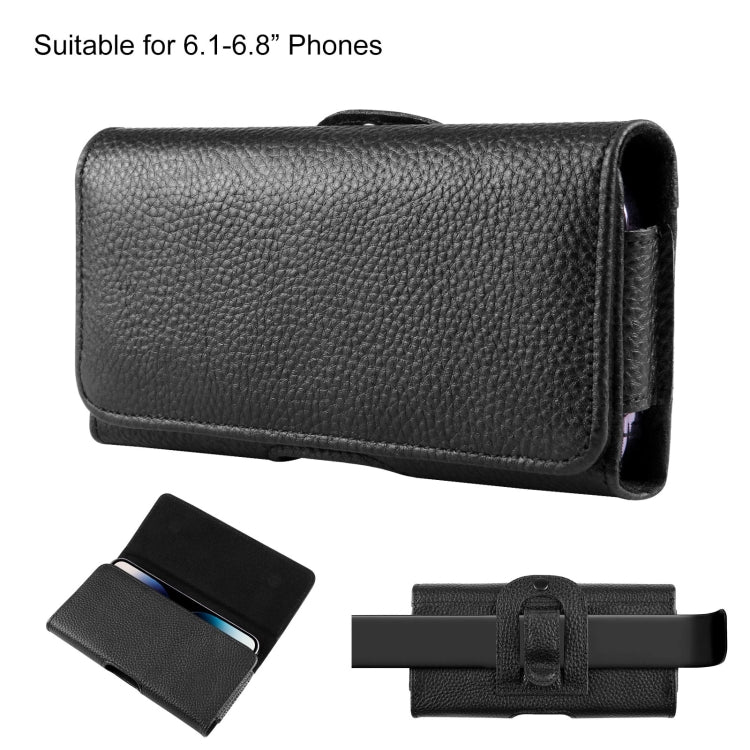 HAWEEL 6.1-6.8 inch Litchi Texture Genuine Leather Phone Belt Clip Horizontal Carrying Pouch, 6.1-6.8 inch – Magnetic, Leather