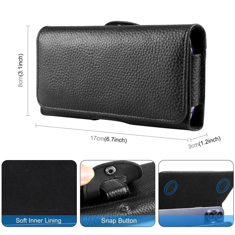 HAWEEL 6.1-6.8 inch Litchi Texture Genuine Leather Phone Belt Clip Horizontal Carrying Pouch, 6.1-6.8 inch – Magnetic, Leather