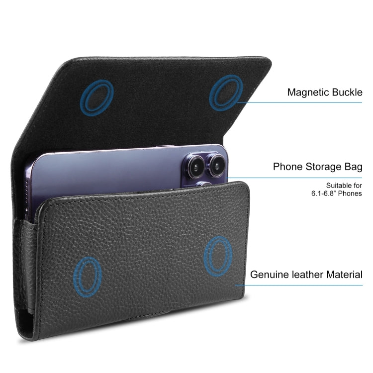 HAWEEL 6.1-6.8 inch Litchi Texture Genuine Leather Phone Belt Clip Horizontal Carrying Pouch, 6.1-6.8 inch – Magnetic, Leather