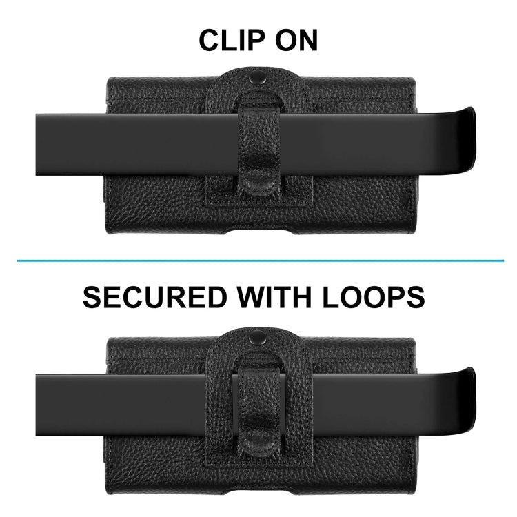 HAWEEL 6.1-6.8 inch Litchi Texture Genuine Leather Phone Belt Clip Horizontal Carrying Pouch, 6.1-6.8 inch – Magnetic, Leather