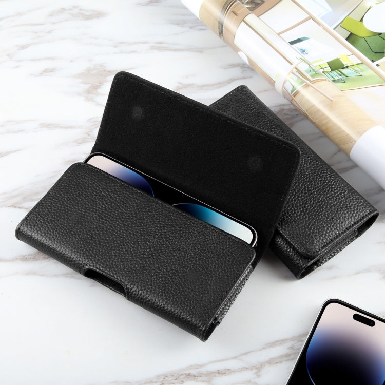HAWEEL 6.1-6.8 inch Litchi Texture Genuine Leather Phone Belt Clip Horizontal Carrying Pouch, 6.1-6.8 inch – Magnetic, Leather