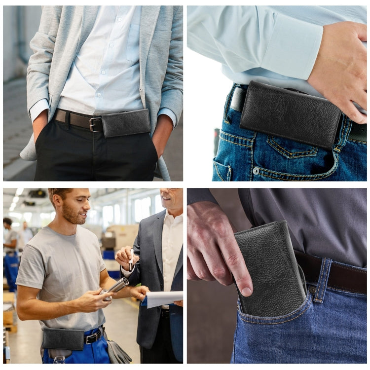 HAWEEL 6.1-6.8 inch Litchi Texture Genuine Leather Phone Belt Clip Horizontal Carrying Pouch, 6.1-6.8 inch – Magnetic, Leather