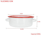 White & Red Enamel Baking Dish with Dual Side Handles – Deep Round Pan for Baking, Roasting, and Serving, Oven & Induction Safe, 3 Sizes Available