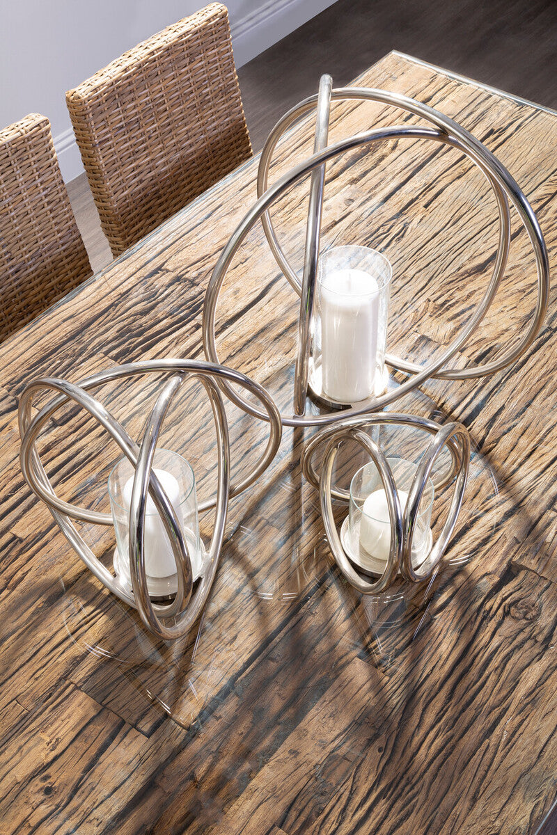 Textured Large Silver Finish Candle Holder