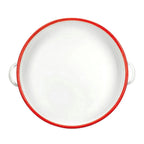 White & Red Enamel Baking Dish with Dual Side Handles – Deep Round Pan for Baking, Roasting, and Serving, Oven & Induction Safe, 3 Sizes Available