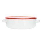 White & Red Enamel Baking Dish with Dual Side Handles – Deep Round Pan for Baking, Roasting, and Serving, Oven & Induction Safe, 3 Sizes Available