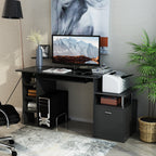 Computer Desk PC Workstation with Drawer, Shelves and CPU Storage Rack, Home Office Furniture, 152 x 60 x 88cm, Black with Wood Grain