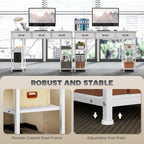 120cm Computer Desk with Power Outlets, Office Desk Study Table with 3 Fabric Drawers and 4 Storage Shelves, White