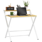 Folding Desk with 2-Tier Shelf for Home Office, Maple Wood-effect