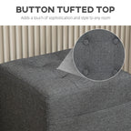 Square Footstool, Small Ottoman with Side Pocket, Linen Fabric Footrest with Rubber Wood Legs and Padded Seat for Living Room, Bedroom, Entryway, 35 x 35 x 35cm, Grey