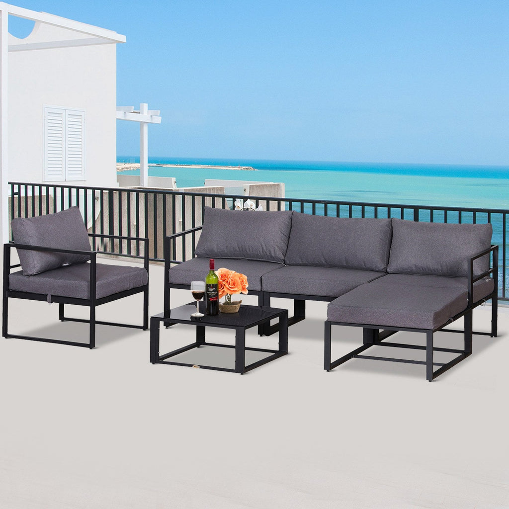 6pcs Garden Sectional Sofa Set Aluminum Frame Coffee Table Footstool