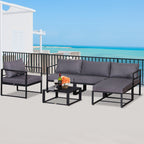 6pcs Garden Sectional Sofa Set Aluminum Frame Coffee Table Footstool