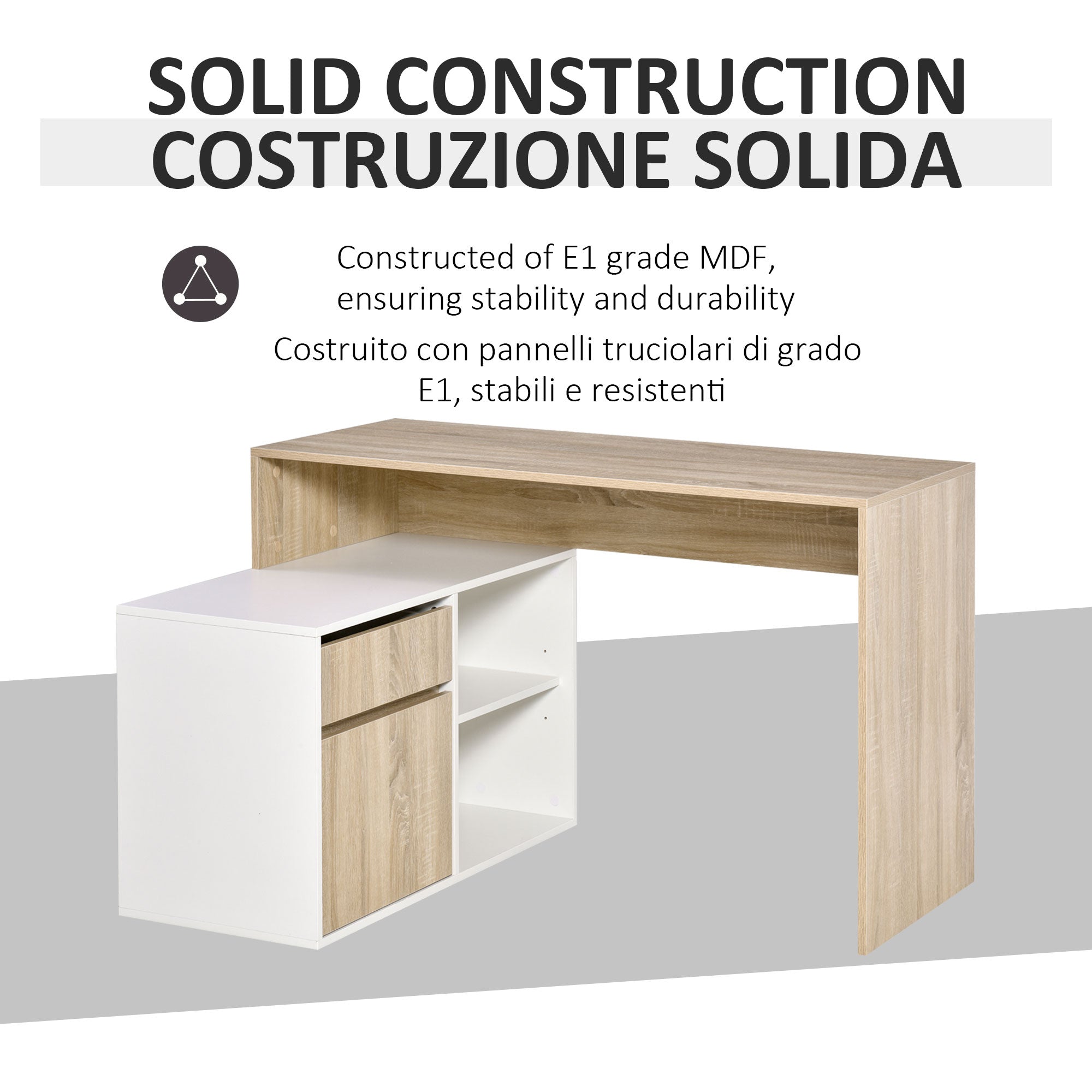 L-Shaped Desk, Corner Computer Desk with Storage Drawer, Adjustable Shelf, Cabinet for Home Office and Study, 120 x 92 x 75cm, Oak and White