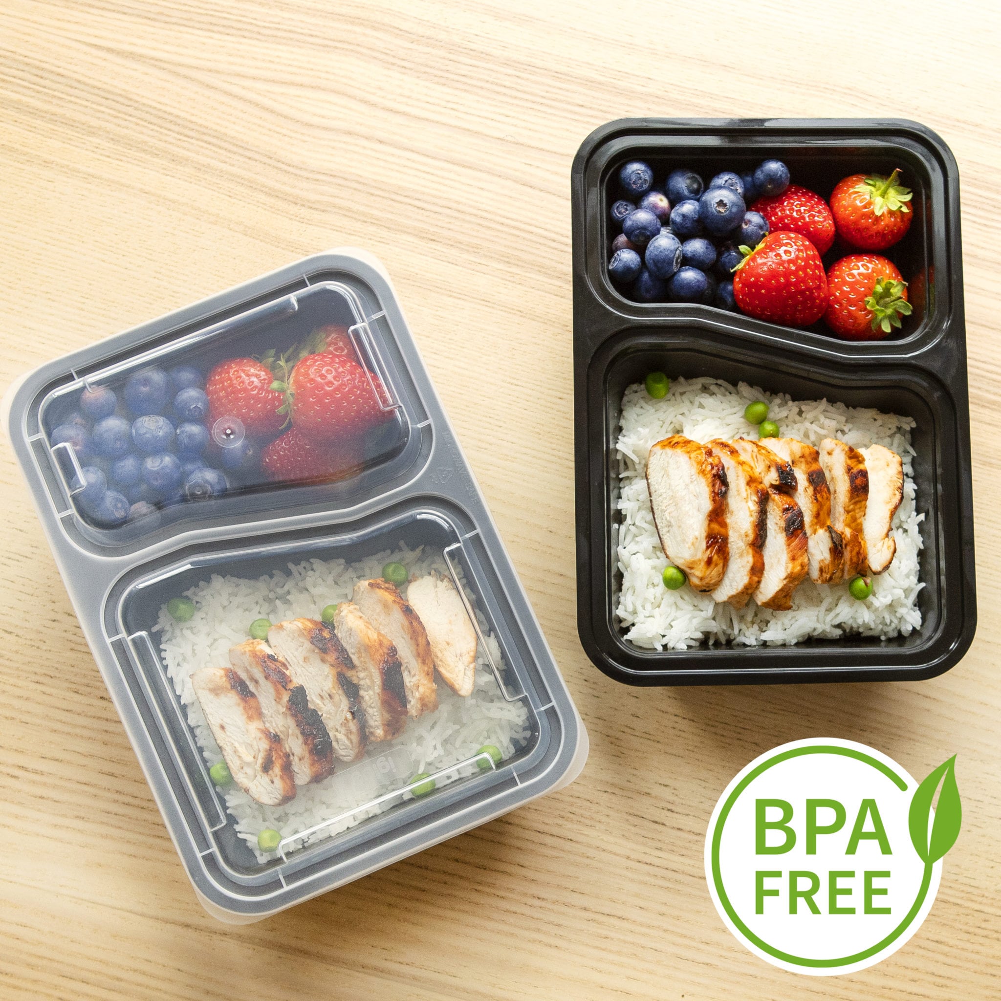 2-Compartment Reusable Containers with Airtight Lids 887ml