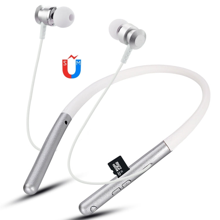 F108 Bluetooth Headset – Bluetooth 4.2 Hanging Neck Design Bluetooth Headset, Support Music Play... Silver