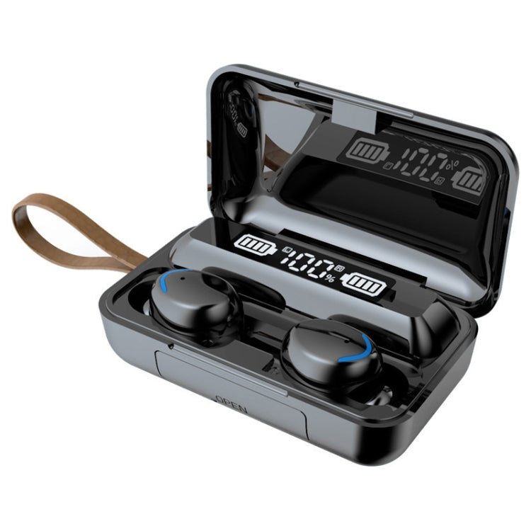 F9-5C LED Light + Digital Display Noise Reduction Bluetooth Earphone with Hand Strap, F9-5C LED Light with Strap Black, F9-5C LED Light with Strap White F9-5C LED Light with Strap Black Black