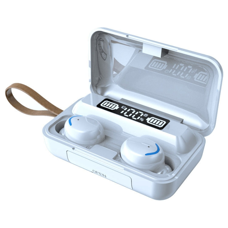 F9-5C LED Light + Digital Display Noise Reduction Bluetooth Earphone with Hand Strap, F9-5C LED Light with Strap Black, F9-5C LED Light with Strap White – Magnetic, Bluetooth F9-5C LED Light with Strap White White