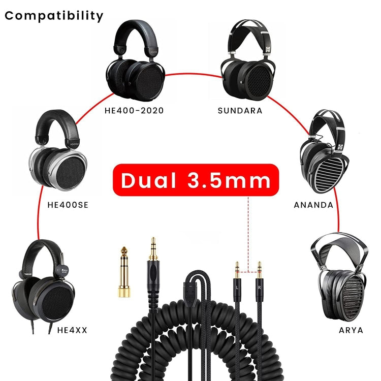 ZS0227 Headphone Dual 3.5mm Spring Audio Cable for Denon AH-D7100 7200 D600 D9200 5200 – Durable Build, Easy to Use