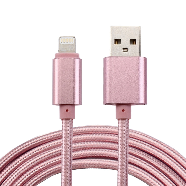 2m Woven Style Metal Head 84 Cores 8 Pin to USB 2.0 Data / Charger Cable Rose Gold