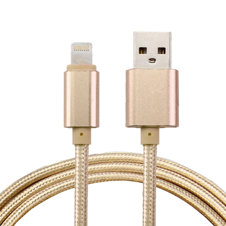 1m Woven Style Metal Head 84 Cores 8 Pin to USB 2.0 Data / Charger Cable Gold