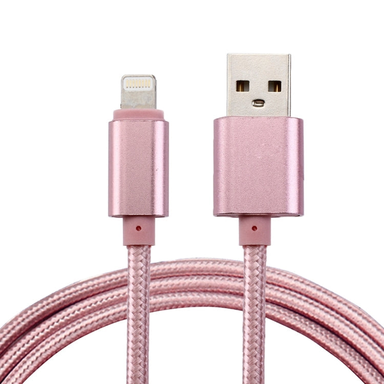 1m Woven Style Metal Head 84 Cores 8 Pin to USB 2.0 Data / Charger Cable Rose Gold