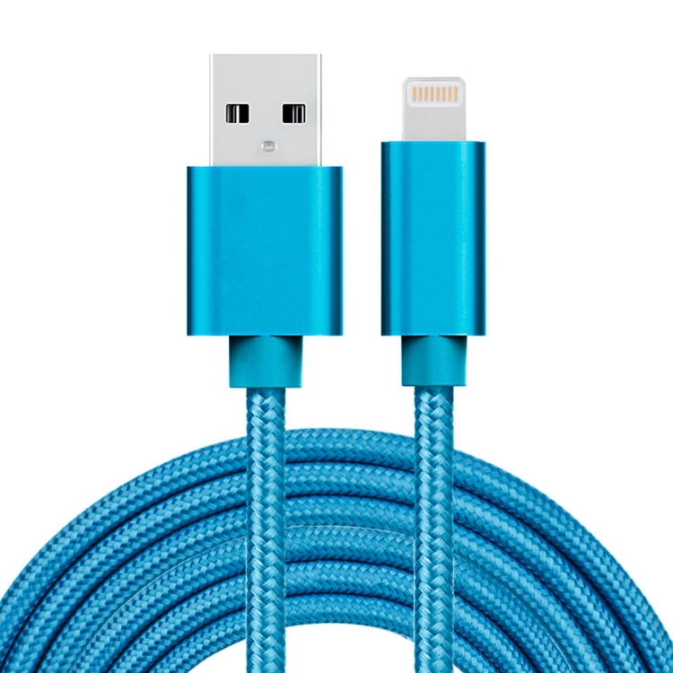 3m 3A Woven Style Metal Head 8 Pin to USB Data / Charger Cable, 3m 8 Pin 3m 8 Pin Blue
