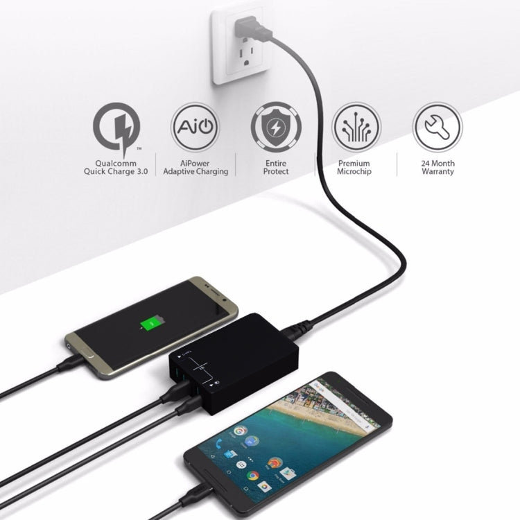 Q8118 Charger – 1 Quick Charge 3.0 + 4 Smart Identification USB + 1 USB-C / Type-C 3.1...