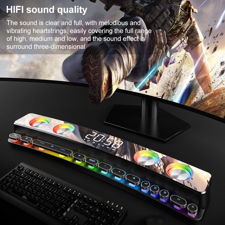 SOAIY SH39 Colorful Spectrum Lighting Effect + Mechanical Buttons + Clock Alarm + Battery Desktop Home Gaming Bluetooth Speaker, Deluxe Edition – Bluetooth