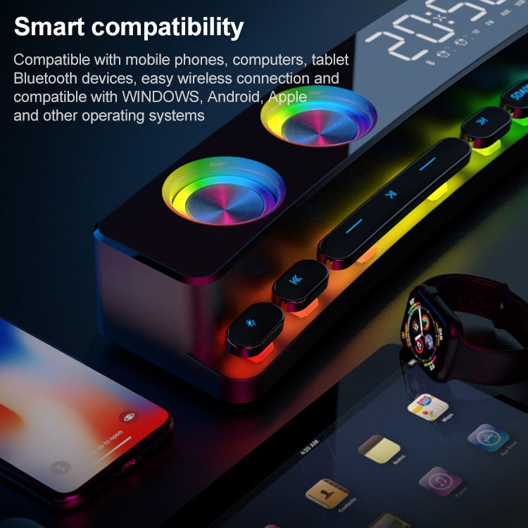 SOAIY SH39 Colorful Spectrum Lighting Effect + Mechanical Buttons + Clock Alarm + Battery Desktop Home Gaming Bluetooth Speaker, Deluxe Edition – Bluetooth