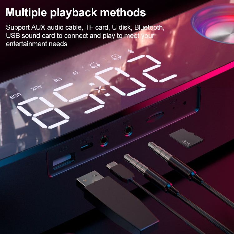 SOAIY SH39 Colorful Spectrum Lighting Effect + Mechanical Buttons + Clock Alarm + Battery Desktop Home Gaming Bluetooth Speaker, Deluxe Edition – Bluetooth
