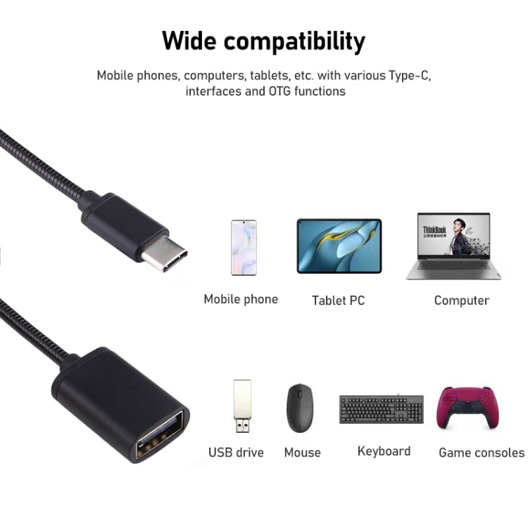 8.3cm USB Female to Type-C Male Metal Wire OTG Cable Charging Data Cable – Durable Build, Easy to Use