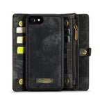CaseMe for iPhone 8 & 7 Multifunctional Leather Billfold with Detachable Magnetic PC Back Protective Case & Holder & 10 Card Slots & 3 Cash Slots & 1 Zipper Wallet & 2 Photo Frames & 3 Magnetic Clasps, For iPhone 8 & 7, For 8 & 7