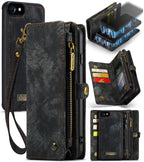CaseMe for iPhone 8 & 7 Multifunctional Leather Billfold with Detachable Magnetic PC Back Protective Case & Holder & 10 Card Slots & 3 Cash Slots & 1 Zipper Wallet & 2 Photo Frames & 3 Magnetic Clasps, For iPhone 8 & 7, For 8 & 7 For iPhone 8 & 7 Black