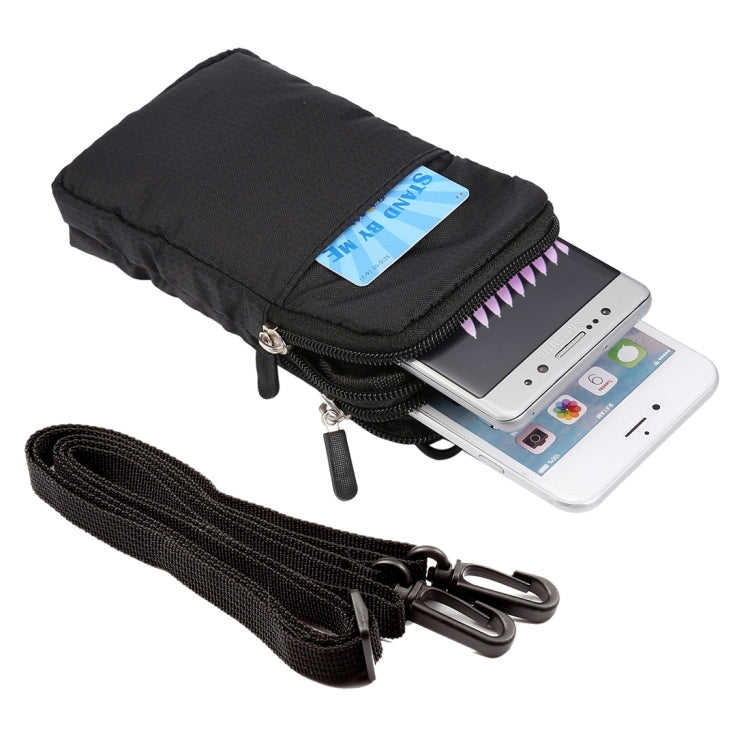 Universal Multi-function Plaid Texture Double Layer Zipper Sports Waist Bag / Shoulder Bag for iPhone X & 7 & 7 Plus / Galaxy S9+ / S8+ / Note 8 / Sony Xperia Z5 / Huawei Mate 8, Size: 16.5 x 9.0 x 3.0cm – Durable Build, Easy to Use Black